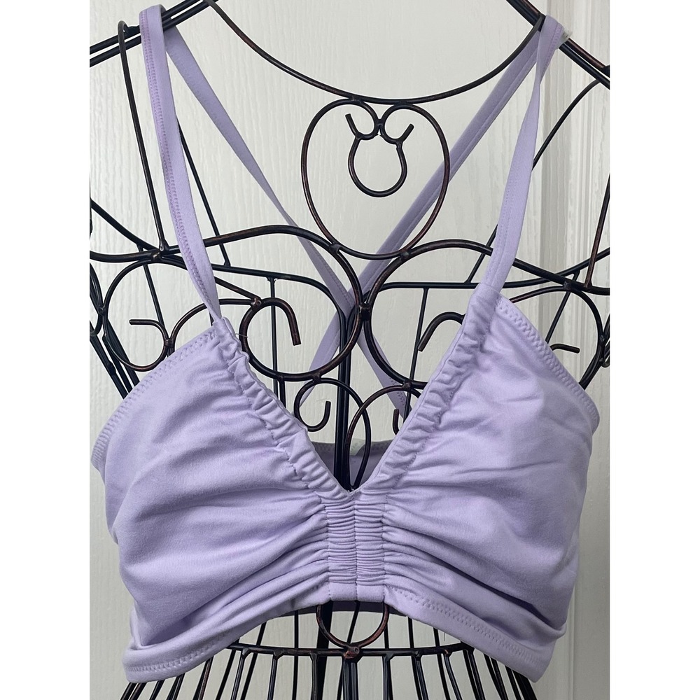 FP Movement Free People Ruched Front Strappy Back Sports Bra Lavender Purple M